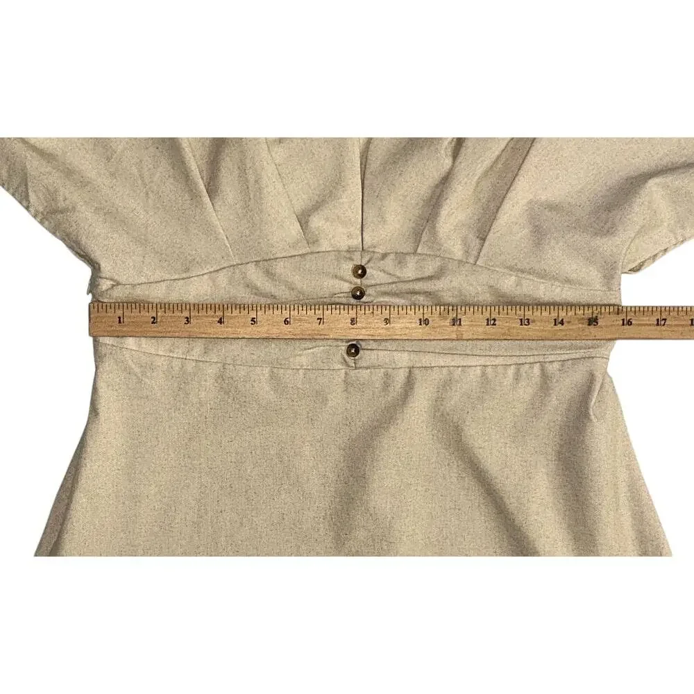 Cider Linen Blend V-Neck Solid Ruffle Ruched Midi Dress Women's 10 - Picture 6 of 10